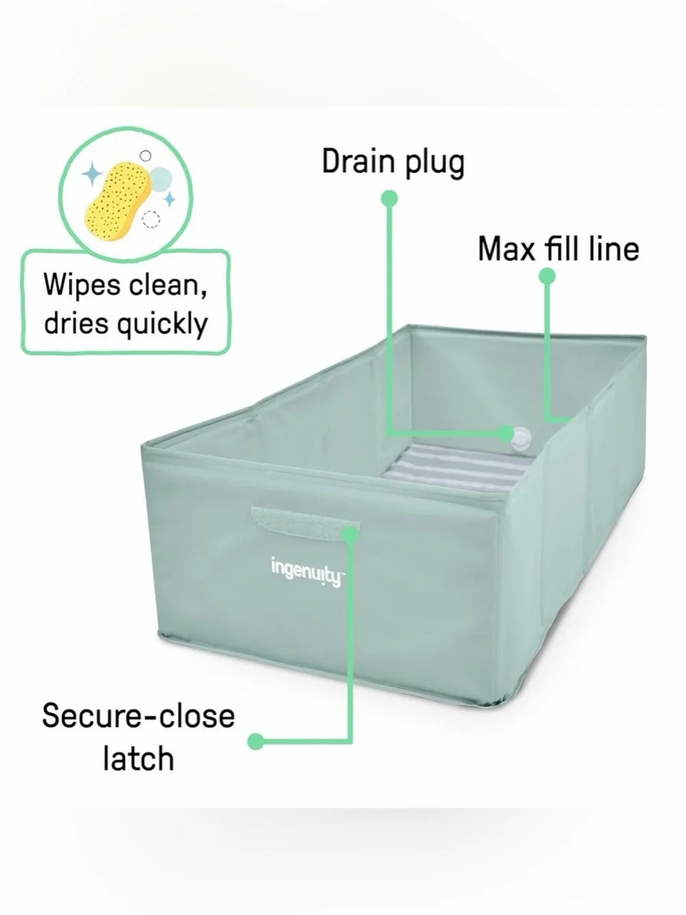 Ingenuity Tuckaway Toddler Folding Tub, Converts Shower to Tub - Green